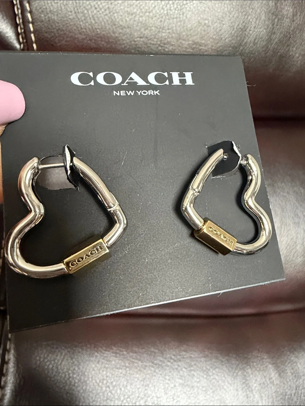 NWT COACH 2024 collection  Silver-Tone Heart Hoop Earrings with Gold Plaque - Picture 7 of 8